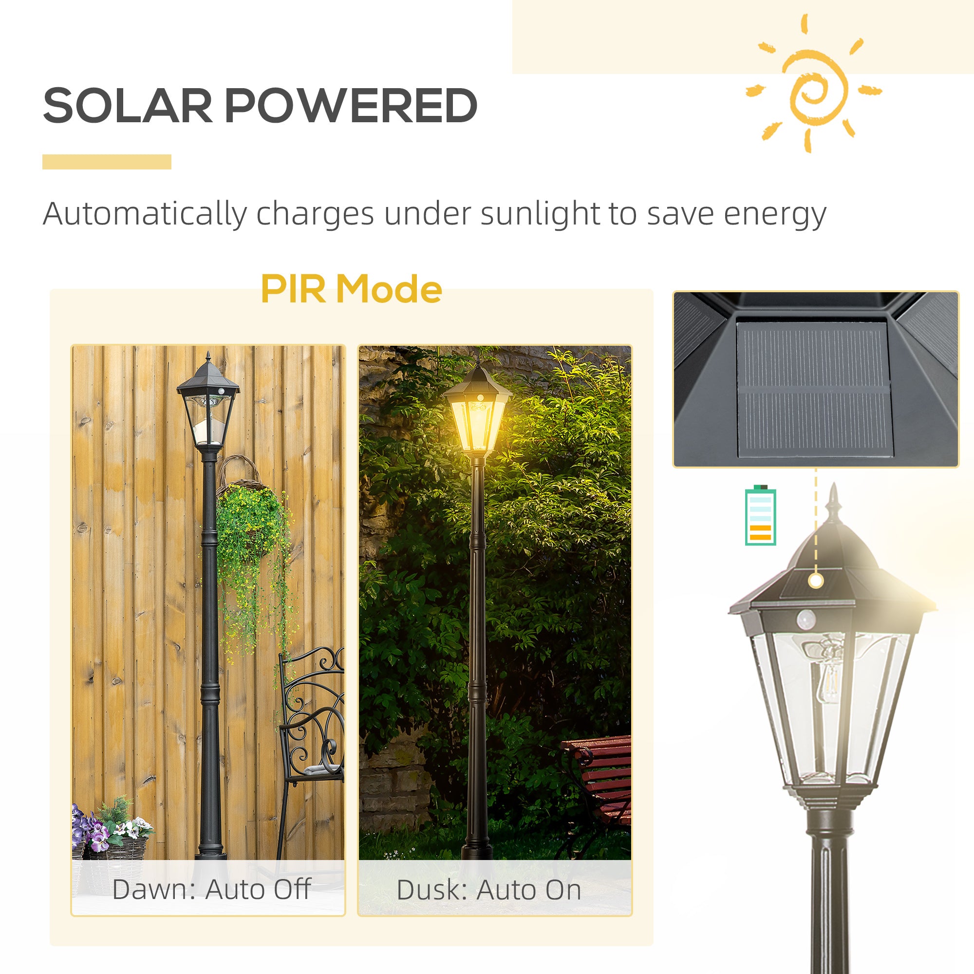 77-Inch Solar Lamp Post Light, Aluminum Outdoor Street Light Garden Light, PIR Motion Activated Sensor, Adjustable Brightness, Perfect for Lawn, Walkway, Driveway, Black