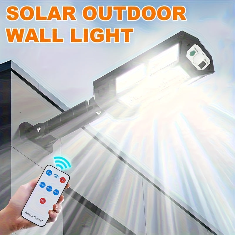 Commercial Solar Street Light with 56 LEDs, Designed for Outdoor Use, Engineered to Operate from Dusk to Dawn. These Solar Lights are Equipped with a Motion Sensor and Remote Control, Perfect for Parking Lots, Garages, Courtyards