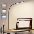 Clip-on desk lamp, soft gooseneck freely adjustable, adjustable brightness and dimmable, one-key switch: white light (efficient work), warm yellow (comfortable leisure), yellow light (romantic atmosphere), suitable for living rooms, studies