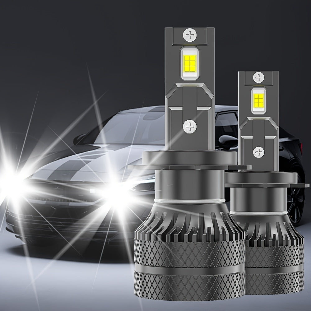 This set includes two H1, H4 and H7 LED bulbs, featuring super bright 3570CSP chips, compatible with 99% of car models. They provide automotive lighting with a brightness of 26893 lumens, 120W power