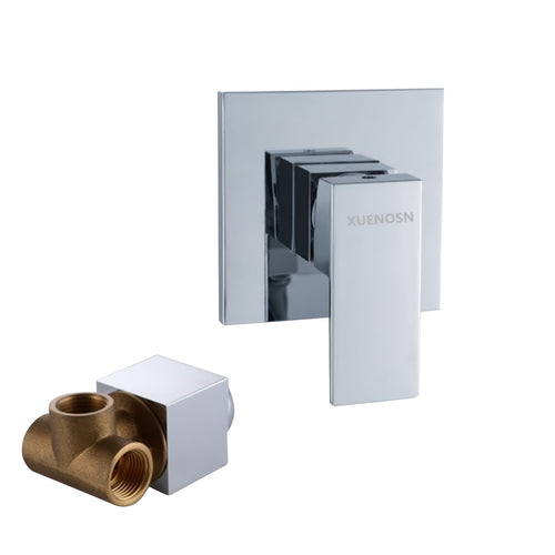 1Pc Plated Solid Brass 4-Way Square Wall Mounted Concealed Shower Faucet