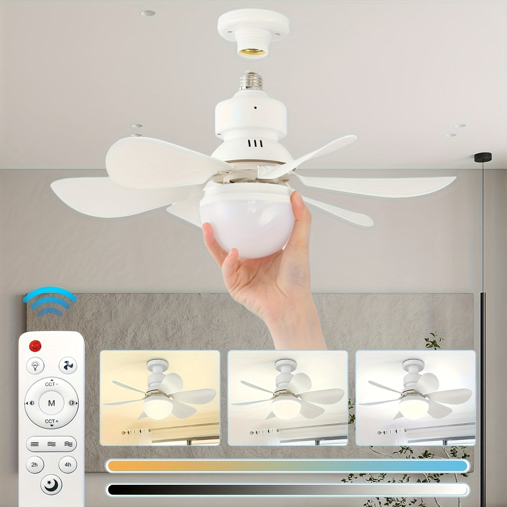 20.5/16.5 Inch White Multi-Color Flush Mount Ceiling Fan Light with Remote, E27/E26 Base 6-Blade LED Fan Light, 3 Light Colors & 3 Wind Speeds, 40W Bulb Replacement Ceiling Fan Lamp Perfect for Bedroom Home Use