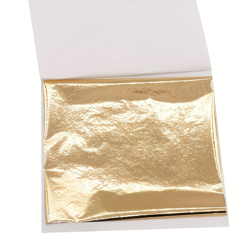 50张香槟金箔纸 3.15x3.35英寸（8x8.5厘米）金属仿金箔 适用于艺术、烫金工艺、DIY绘画、美甲及家居装饰