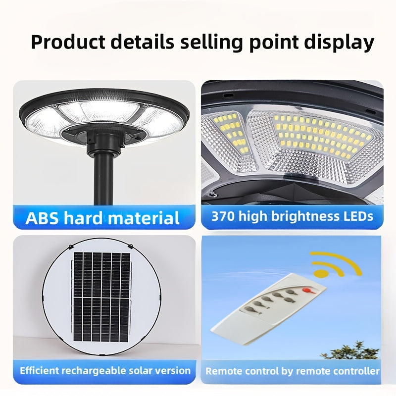 1PC 370 High-Brightness LED Beads Garden Light, Energy Saving, Easy Installation, Multiple Installation Methods, Solar Courtyard Light, Remote Control Street Light, 7200mAh Long-Lasting Courtyard Emergency Light, Round UFO Light Appearance