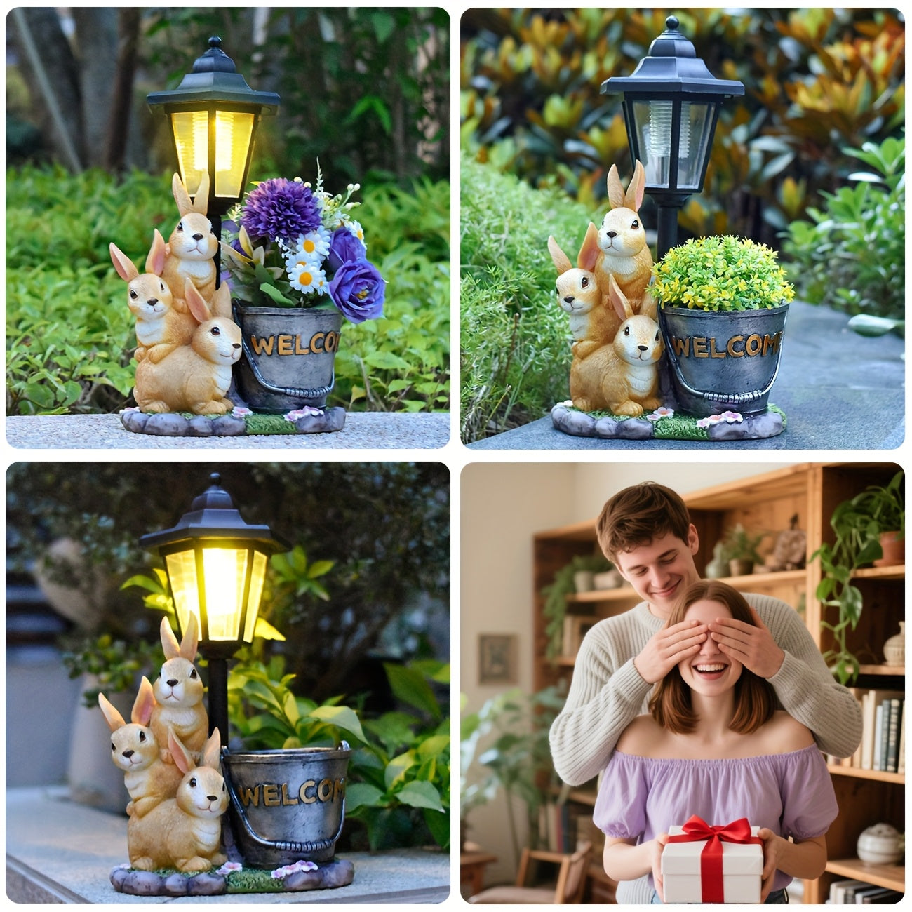 Easter Resin Rabbit Outdoor Statue Light, Creative Outdoor Solar Sculpture Light for Courtyard, Corridor Balcony Pathway Light, Indoor & Outdoor Home Decorative Ambient Night Light, Perfect Christmas or Thanksgiving Gift for Friends