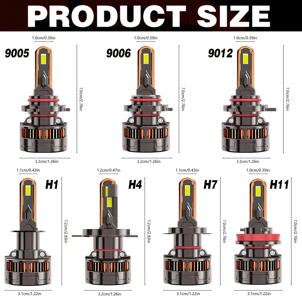 2-Pack H7 Car LED Headlight Bulbs, Compatible with H1/H4/9003/HB2/H7/H18/H11/H9/H8 Sockets, 60000 Lumens Brightness, 900% Brightness Increase, 9570 CSP Chip, 7500K Color Temperature