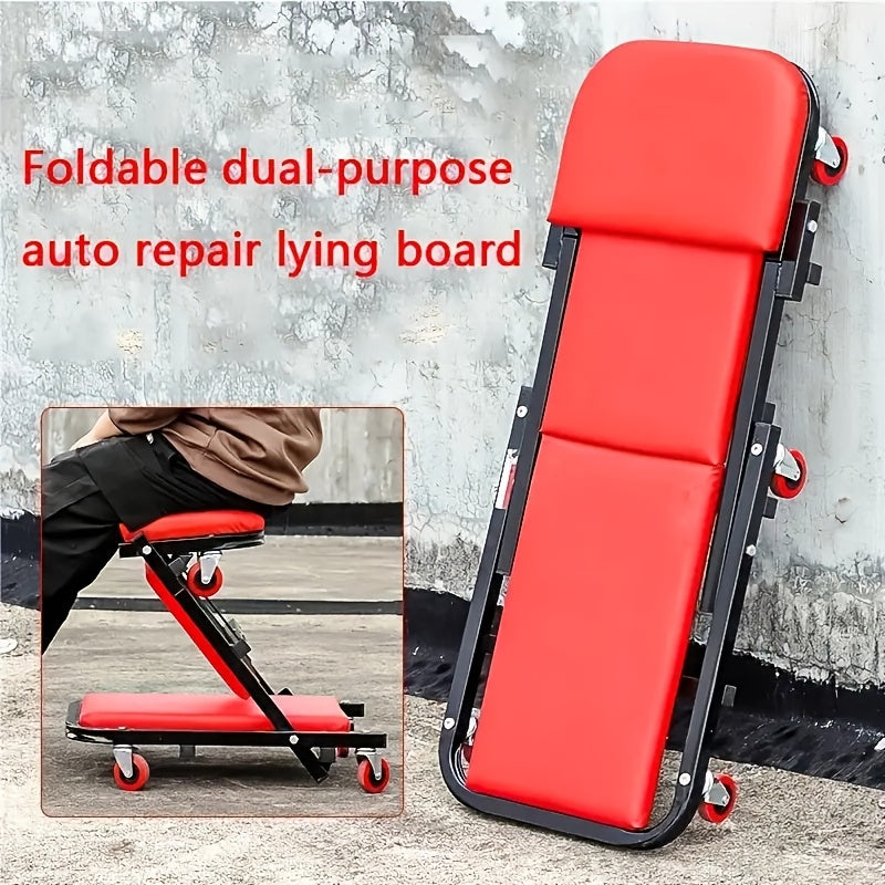 2-in-1 Creeper, 36 Inch; Z-Type Creeper Seat, Heavy-Duty Garage Chair Adjustable Rolling Folding Creeper; with Wheels. Father‘s Day Gift for Men