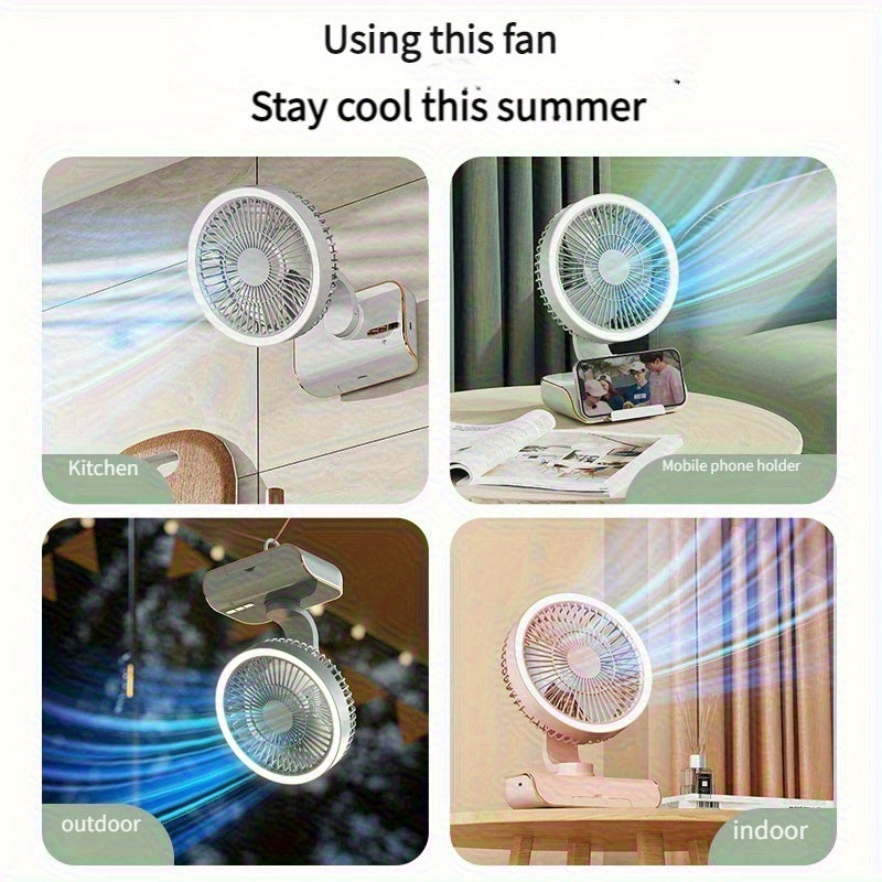 Multifunctional 3-in-1 Fan, Desktop Table Wall Mount Combo Fan, Built-in 2400mAh Battery, USB Rechargeable, Lightweight Portable Design for Home, Office and Dormitory