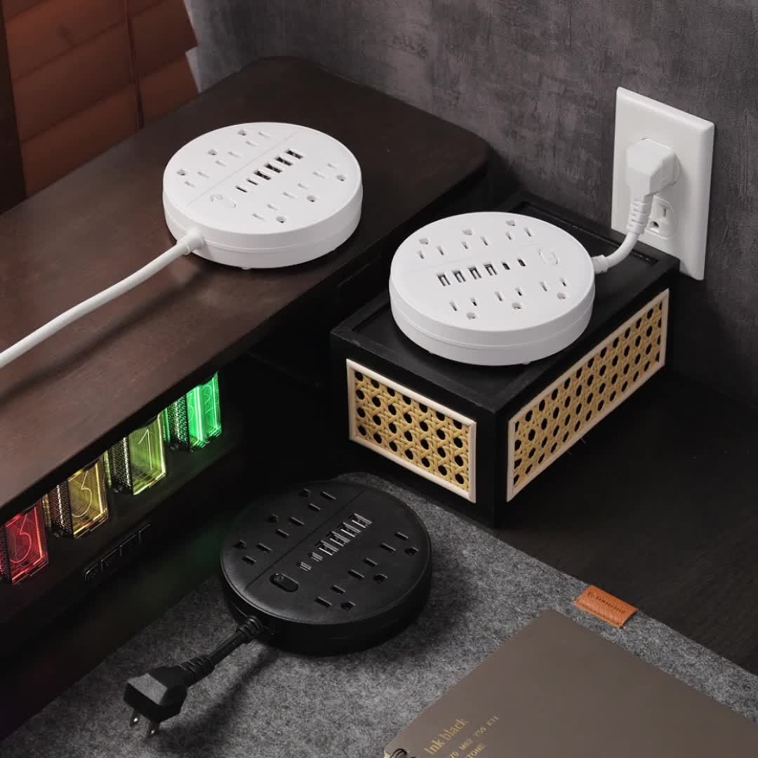 1pc 12-in-1 Multi-functional Power Socket With Surge Protector, 6 AC Outlets, 4 USB Outlets And 2 Type-c Ports. Wall-mountable Power Extension. Portable And Compact Design. Suitable For Home, Office And School. In White And Black.