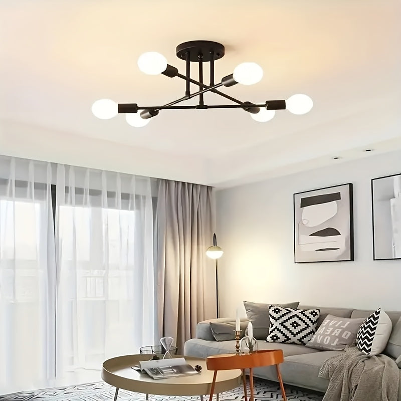 Modern Industrial Style Sputnik Pendant Light - Semi-Flush Mount, Easy Installation, 120V E26 Bulb Base Hardwired (Bulb Not Included), Suitable for Dining Room, Living Room, Kitchen, etc.