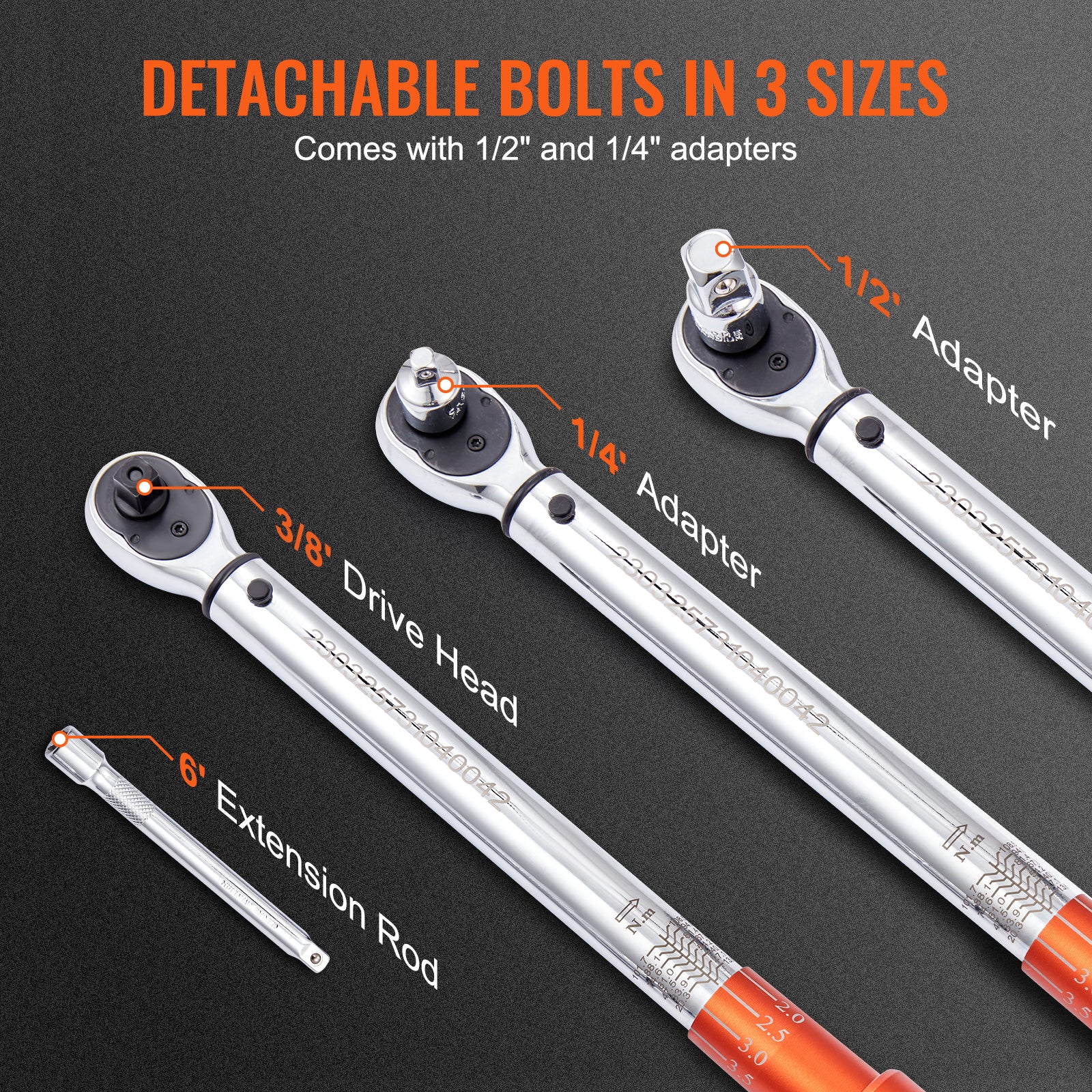 VEVOR Torque Wrench, 1/4“ / 3/8” / 1/2“ Drive Click Torque Wrench 10-80 ft-lbs / 20-200 in-lbs / 25-250 ft-lbs 3-23 Nm / 34-340 Nm / 14-110 Nm, Dual-Direction Adjustable Torque Wrench Set
