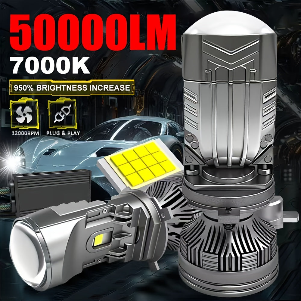2 High Quality H4 LED Headlights H4-QB085, 50000 Lumens, 8054 CSP Chip, with External Driver Canbus Plug-and-Play, Auto Replacement Upgrade Bulb No Can-Bus Error, White Car LED Headlight Lighting, 12V