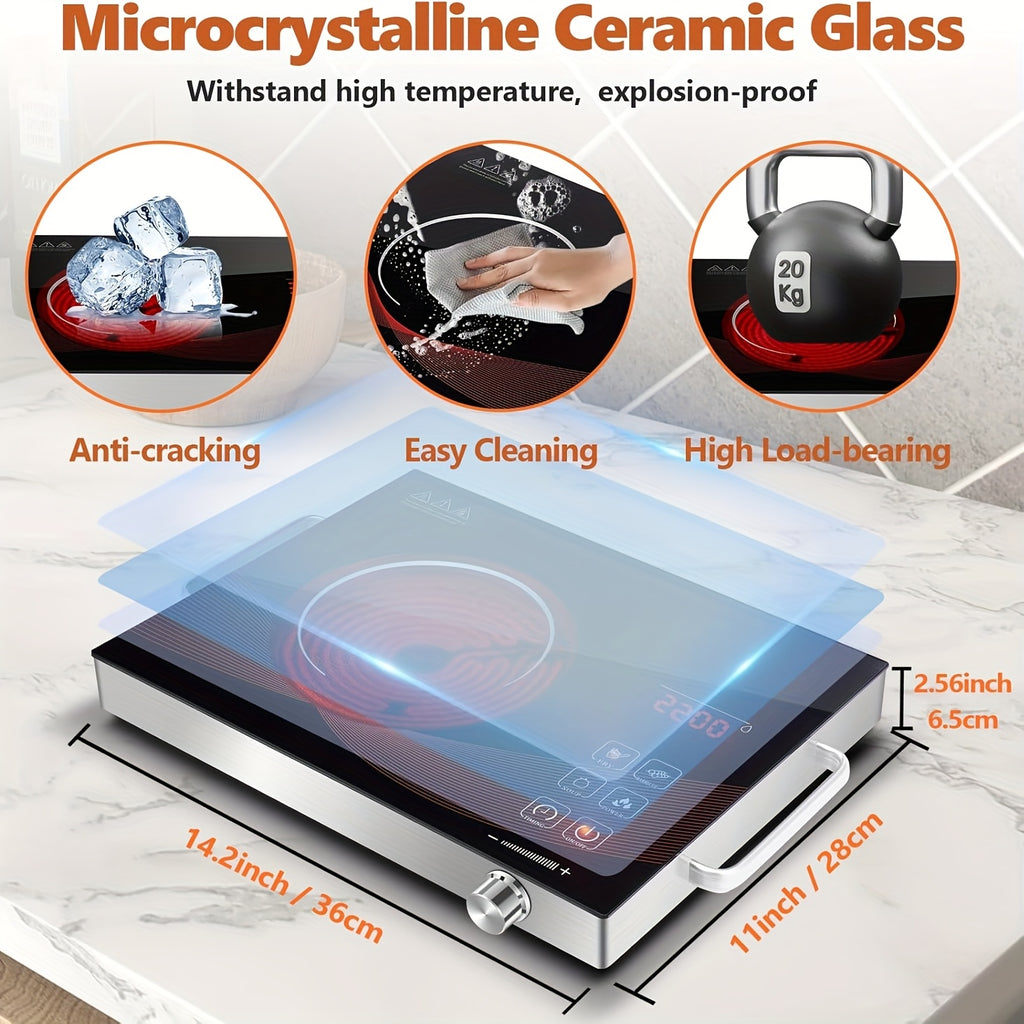 Electric Ceramic Cooktop, Induction Cooktop, Infrared Heating Plate, 2200W Portable Electric Cooking Appliance with Adjustable Temperature Settings, Dual Control Options