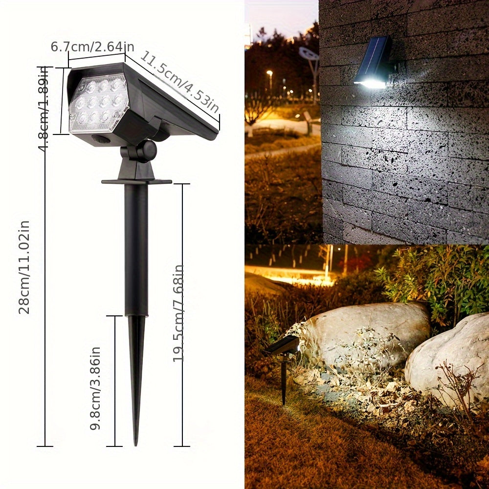1个24颗LED太阳能户外泛光灯，地插草坪灯，双用途庭院别墅照明灯，白色/暖光适用于庭院、花园、公园