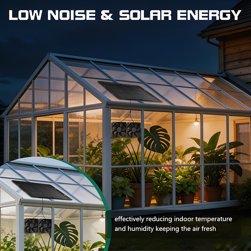 10W 12V Solar Dual Fan Exhaust Fan, Black Solar Ventilation Fan with Solar Panel, Suitable for RV, Chicken Coop, Greenhouse, Shed and Pet House Window