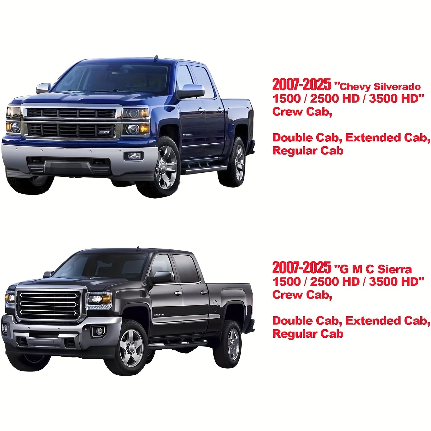 Protective Cover for Silverado | Fits Truck Chevrolet Silverado GMC Sierra Heavy Duty 2007-2025 1500 2500HD 3500HD Trail Boss Z71 Double Crew Extended Cab Waterproof Leatherette Cover (Full Set, Black)