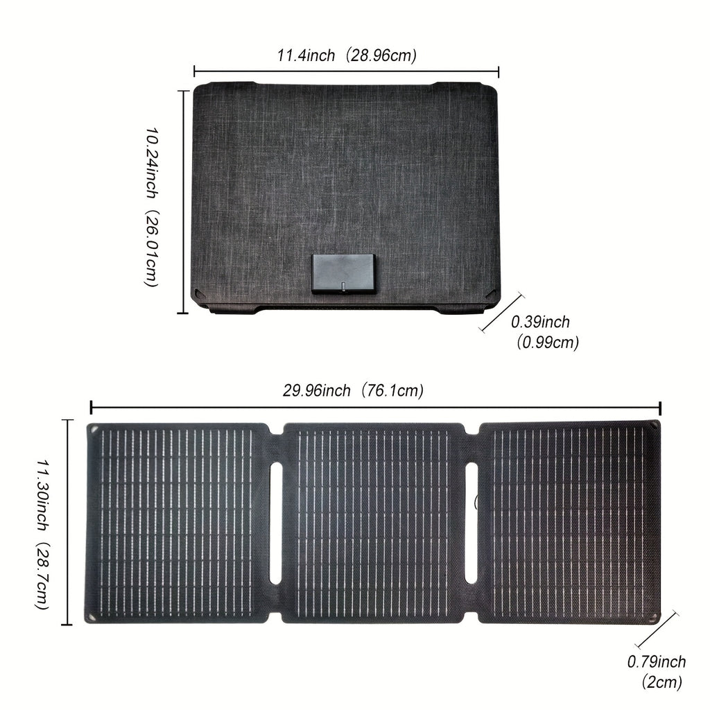 便携式太阳能板，带有35W，可折叠充电器，支持5V/3A USB Type-C接口，适用于手机、平板电脑和移动电源，是房车、背包及徒步旅行的理想选择。