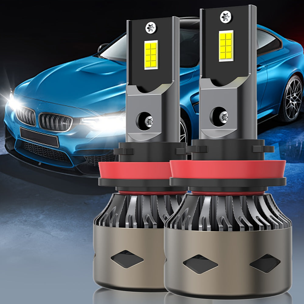 2 LED Car Headlights, 6500K White Light, High/Low Beam Dual Mode, 600% Brightness Increase, CSP Chip, Aluminum Housing, 12-24V Voltage, Battery-Free Installation, Compatible with H4 H1 H7 H11 9005 9006 9012 HB3 HB4