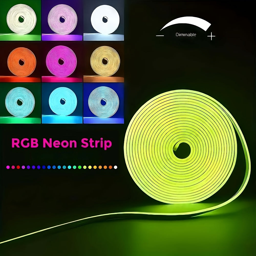 5V USB RGB霓虹LED灯带 39.37英寸/118.11英寸/196.85英寸 可弯曲夜光灯，3键遥控，多色调亮度可调，USB供电，适用于卧室、客厅、圣诞节、派对、婚礼、家庭装饰及咖啡馆内饰照明