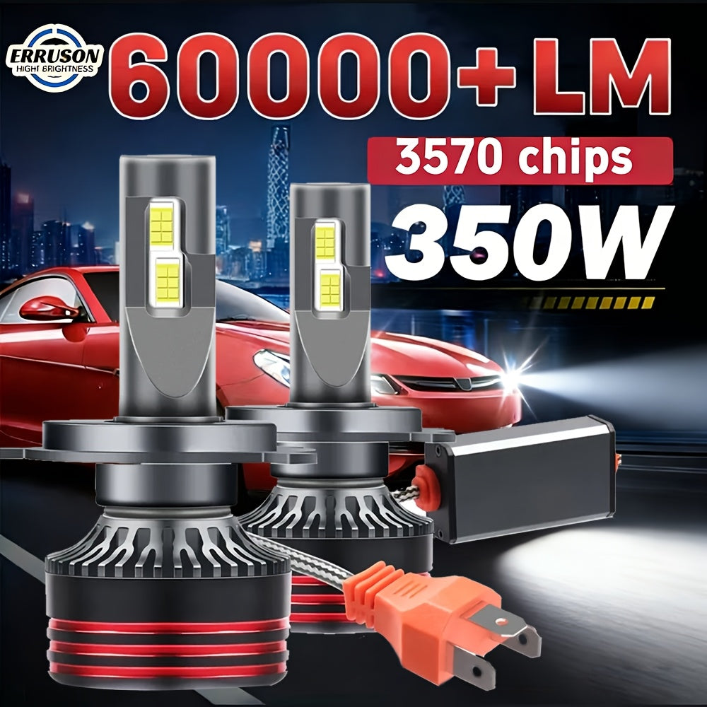 Erruson 2-Pack Upgraded 9005/HB3 9006/HB4 H7 H11 H4 H1 LED Headlight Bulbs High/Low Beam Integrated 50000 Lumens 500% Brightness Increase 6000K Color Temperature Plug-and-Play Cooling Fan