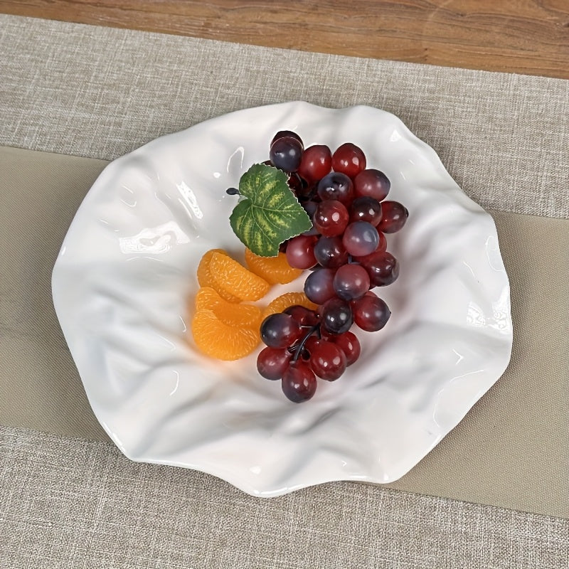 1 pc, Creative Pleated White Ceramic Dinner Plate, Hotel Serving Plate, Pasta Plate, Dessert Plate, Restaurant Commercial Plate, Dessert Tray, Sashimi & Sushi Platter