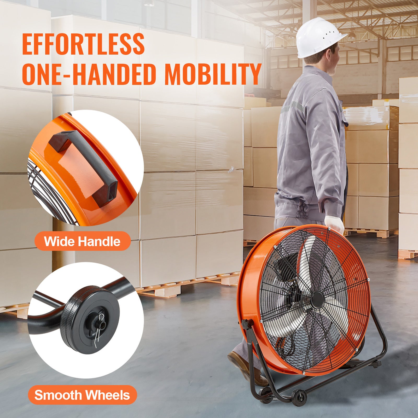 24" High-Speed Industrial Drum Fan, Timer Function, 3-Speed, for Warehouse