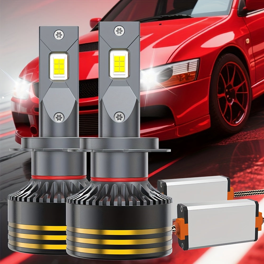 2PCS LED Motor Vehicle Headlight Bulbs, H7-QF009 H4/9005/H1/H4/9003/HB2/H11/9006/H1/9012, 3570 Chip, 800% Brightness, Easy Installation for Various Vehicles, with External Driver Canbus Plug-and-Play