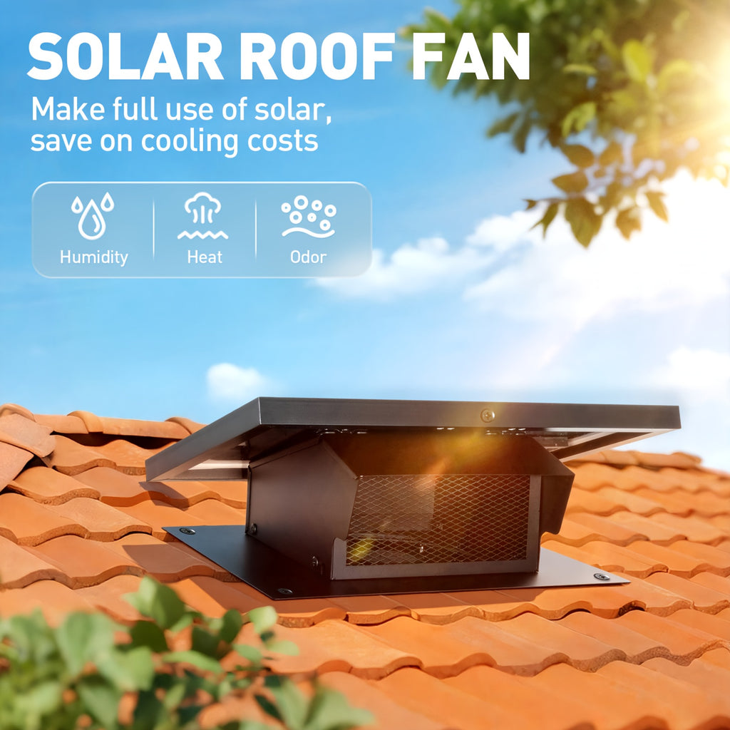 25W Solar Roof Vent Fan, 8" Detachable Roof Vent, 9.84ft Connection Cable, Rust-Resistant Coating Solar Attic Exhaust Fan, Ideal Roof Fan for Garage, Shop and Warehouse, Black
