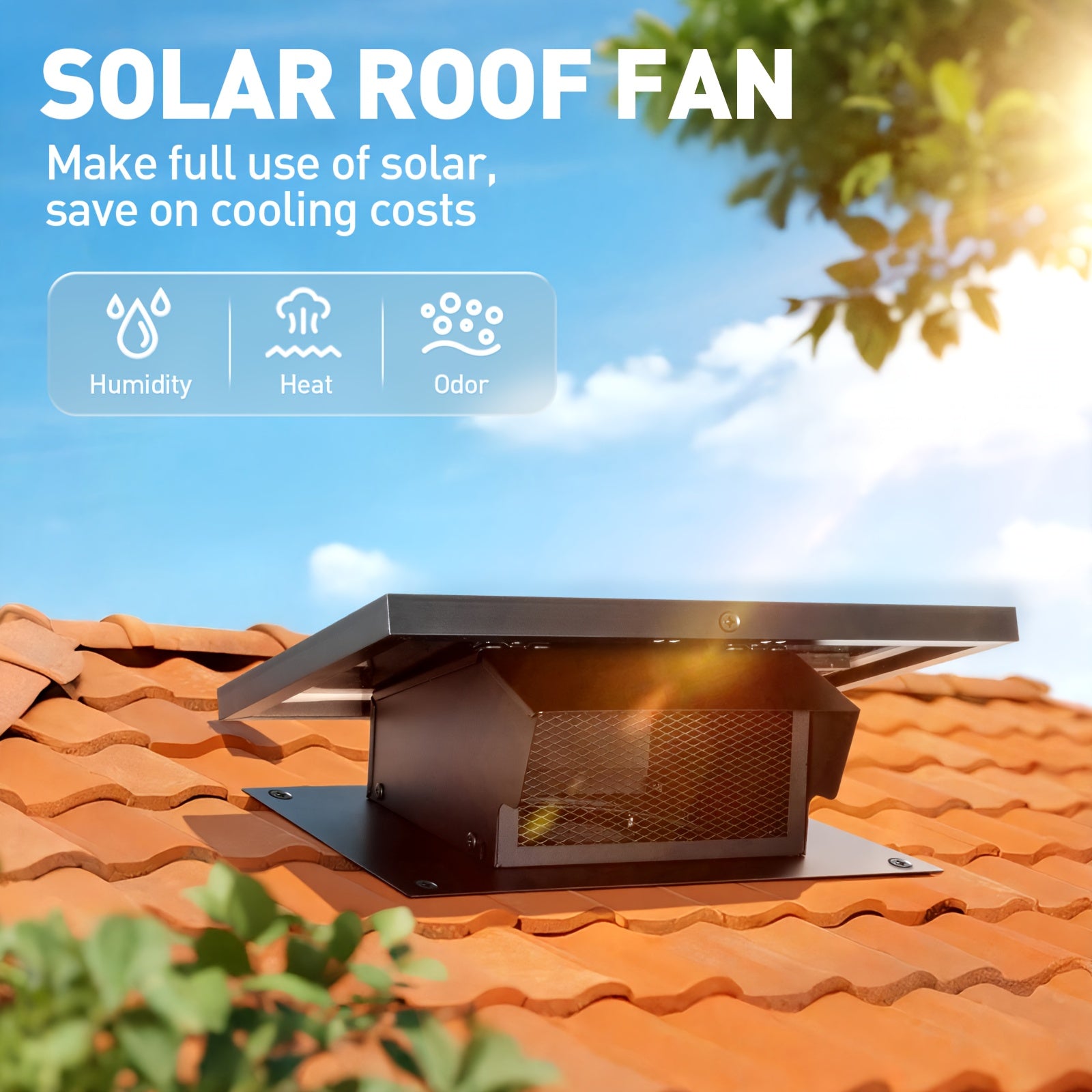25W Solar Roof Vent Fan, 8" Detachable Roof Vent, 9.84ft Connection Cable, Rust-Resistant Coating Solar Attic Exhaust Fan, Ideal Roof Fan for Garage, Shop and Warehouse, Black