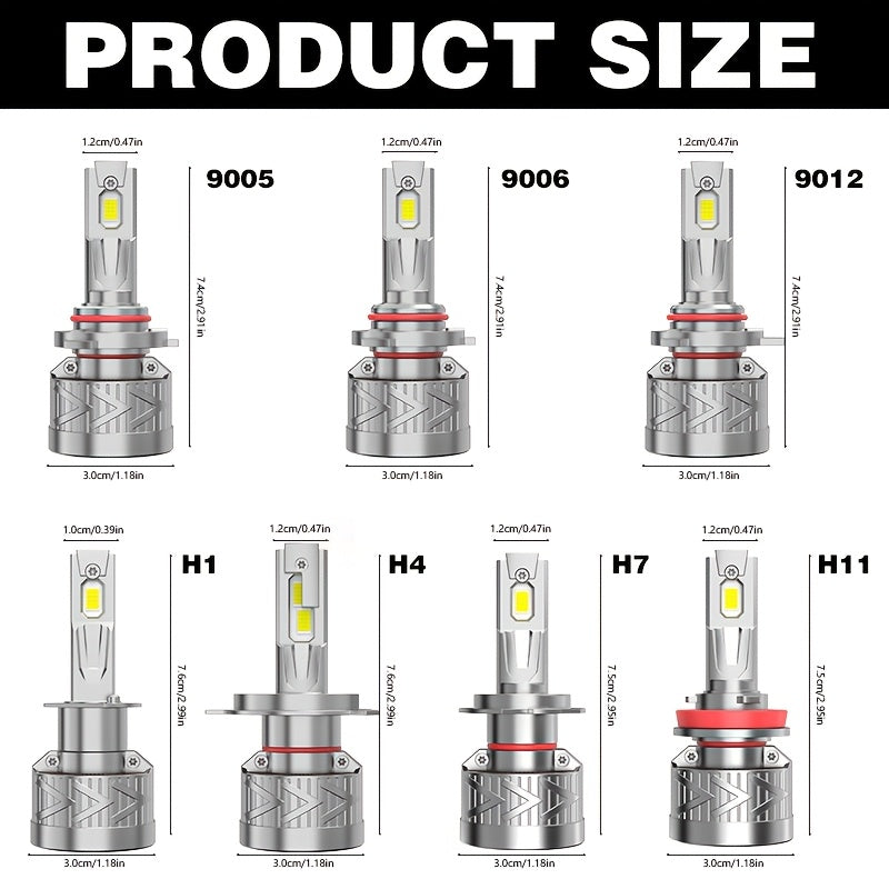 2-Pack LED Car Headlight Bulbs, Compatible with 9005/HB3, 9006/HB4, H1, H7 and H11 Models, 55,000 Lumens No CANBUS Error, 950% Brightness Increase, 6500K Cool White Light, Plug-and-Play, 60,000 Hours Ultra-Long Life
