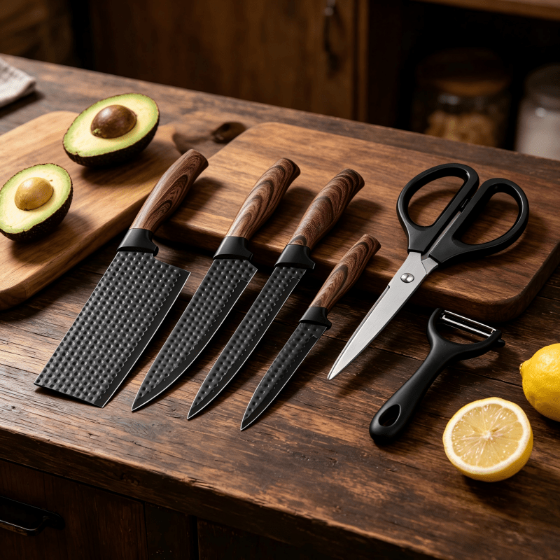 6/7Pcs Damascus Pattern Kitchen Knife Set, High Hardness Ultra Sharp Stainless Steel Knives with Non-Slip Handle, Suitable for Home Kitchen Outdoor Camping, Perfect Holiday Gift