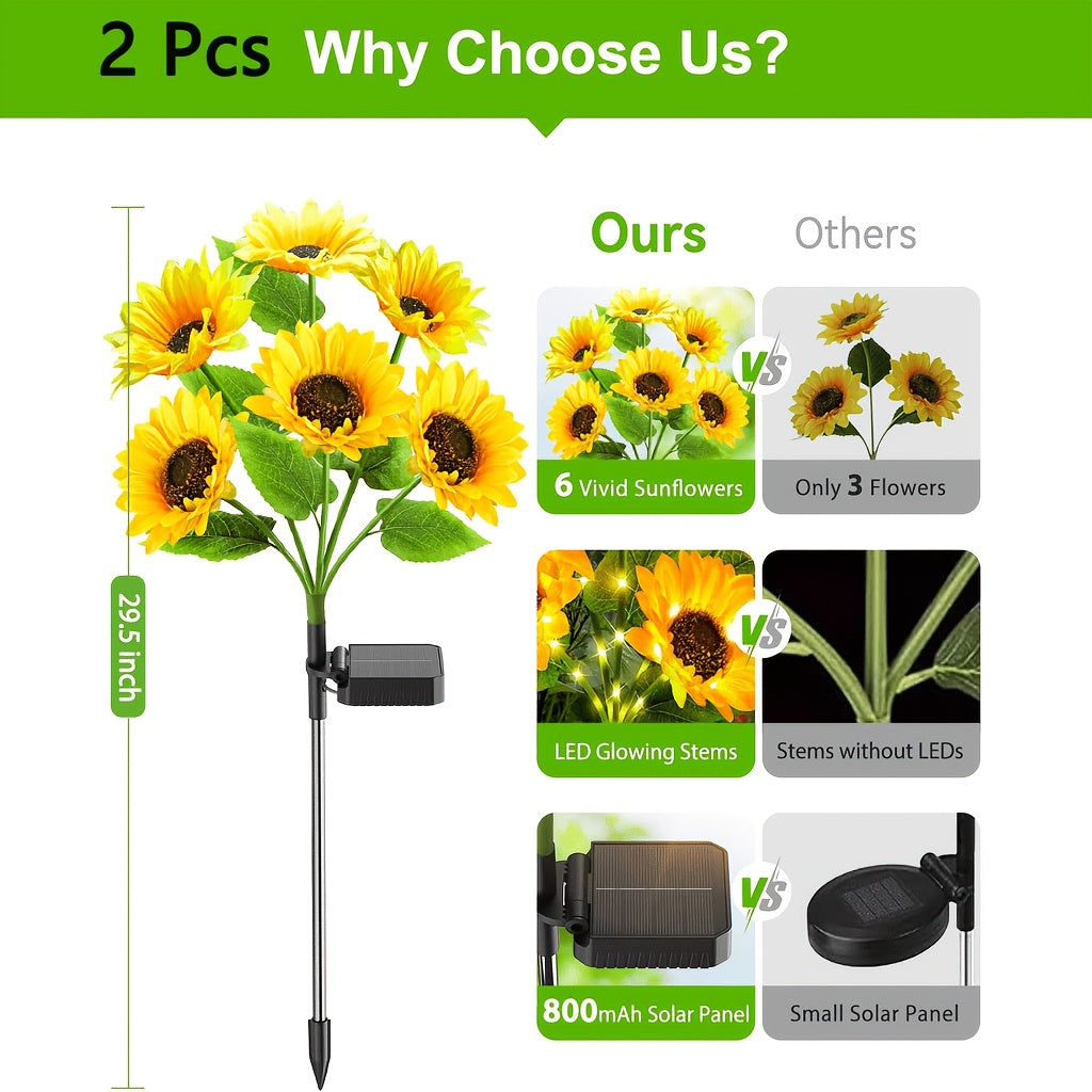 Outdoor Solar Courtyard Decorative Light, Upgraded Sunflower Shaped Solar Garden Light, IP65 Waterproof Solar Flower Light, Suitable for Flower Bed Lawn Courtyard Decoration, Perfect Gift for Women, Mothers and Grandmothers
