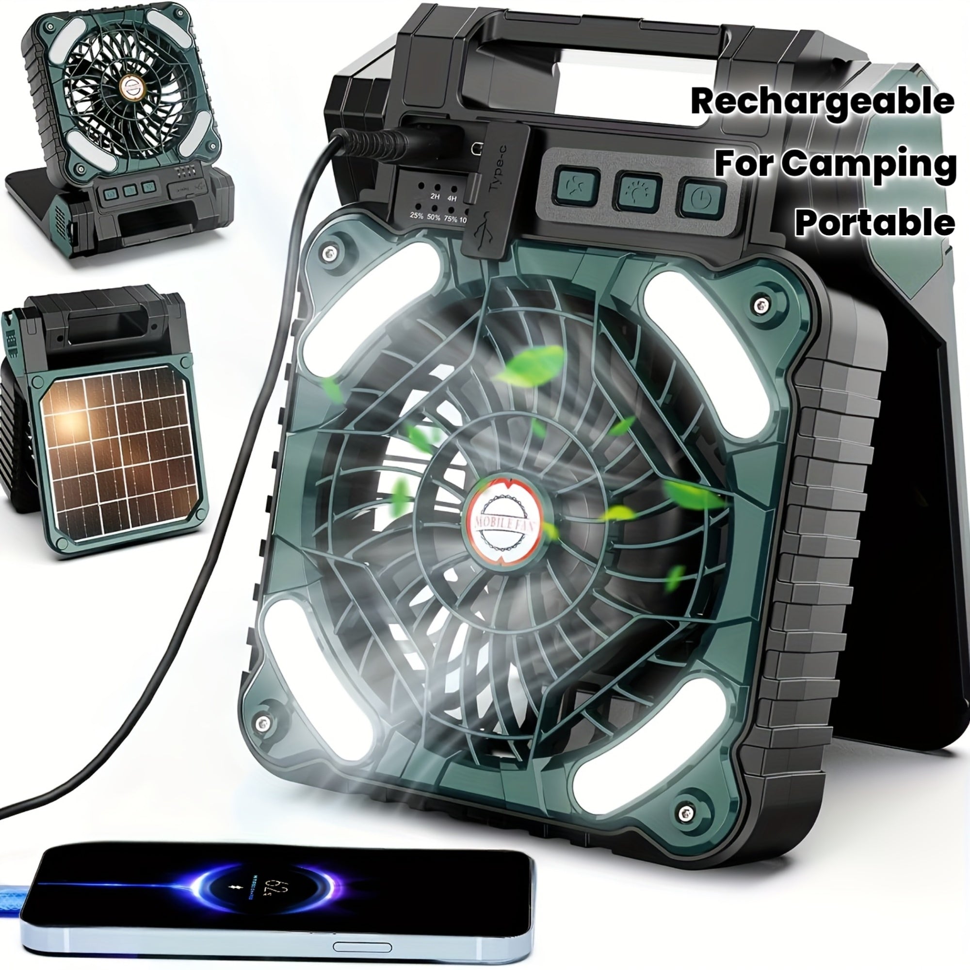 New Portable Solar USB Rechargeable Outdoor LED Fan Light, Foldable Camping Desktop Fan Lamp
