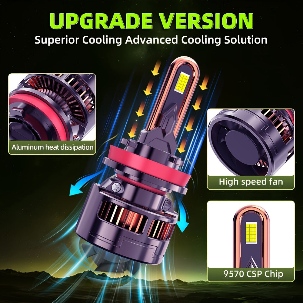 2PCS-LED Car Lights - 9012/9006/9005, H11/H7/H4/H1 - 55000LM, 300W High/Low Beam, 7500K Cool White Light, 12-24V Spotlight, No Battery Needed, Improves Night Driving Safety, External Driver Included