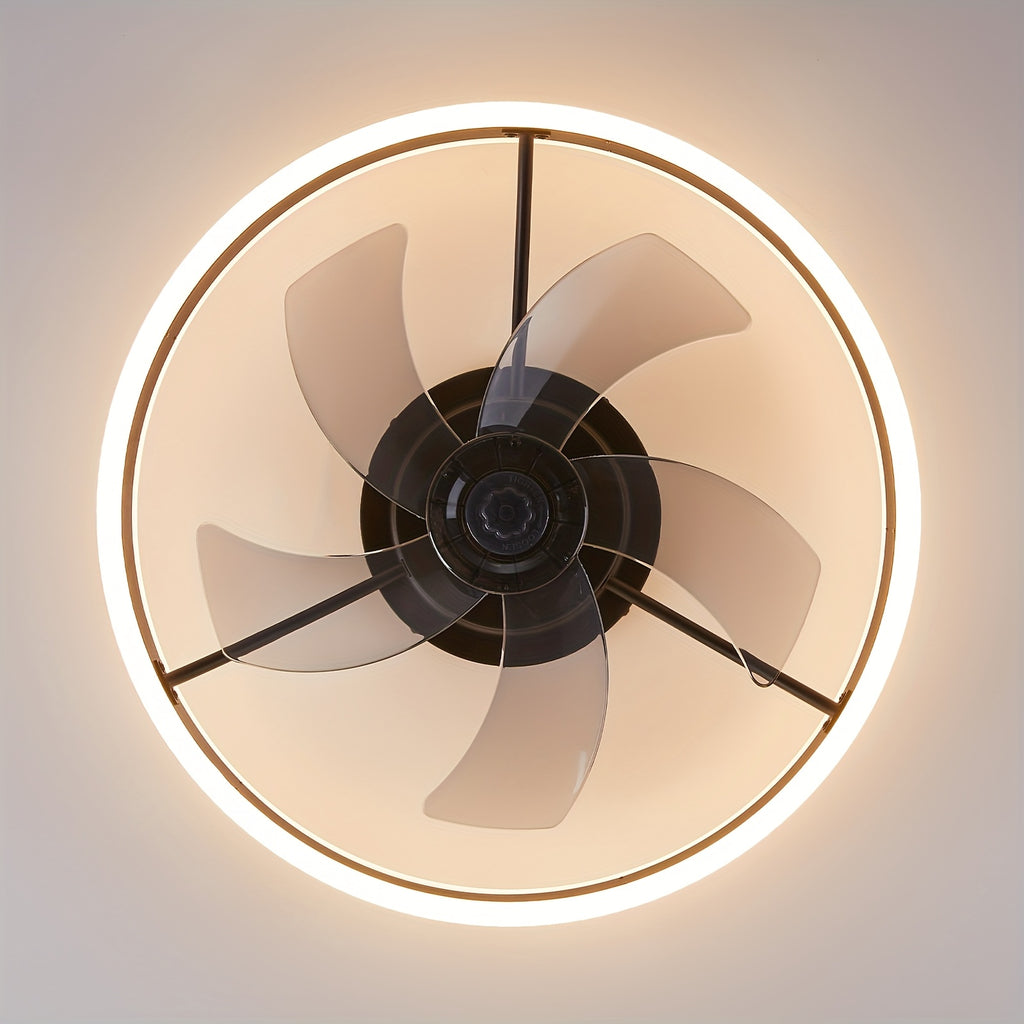 19.7 Inch Low Profile Flush Mount Ceiling Fan with Light & Remote, Bladeless Smart LED Ceiling Fan Light, Modern Black Bedroom Ceiling Fan