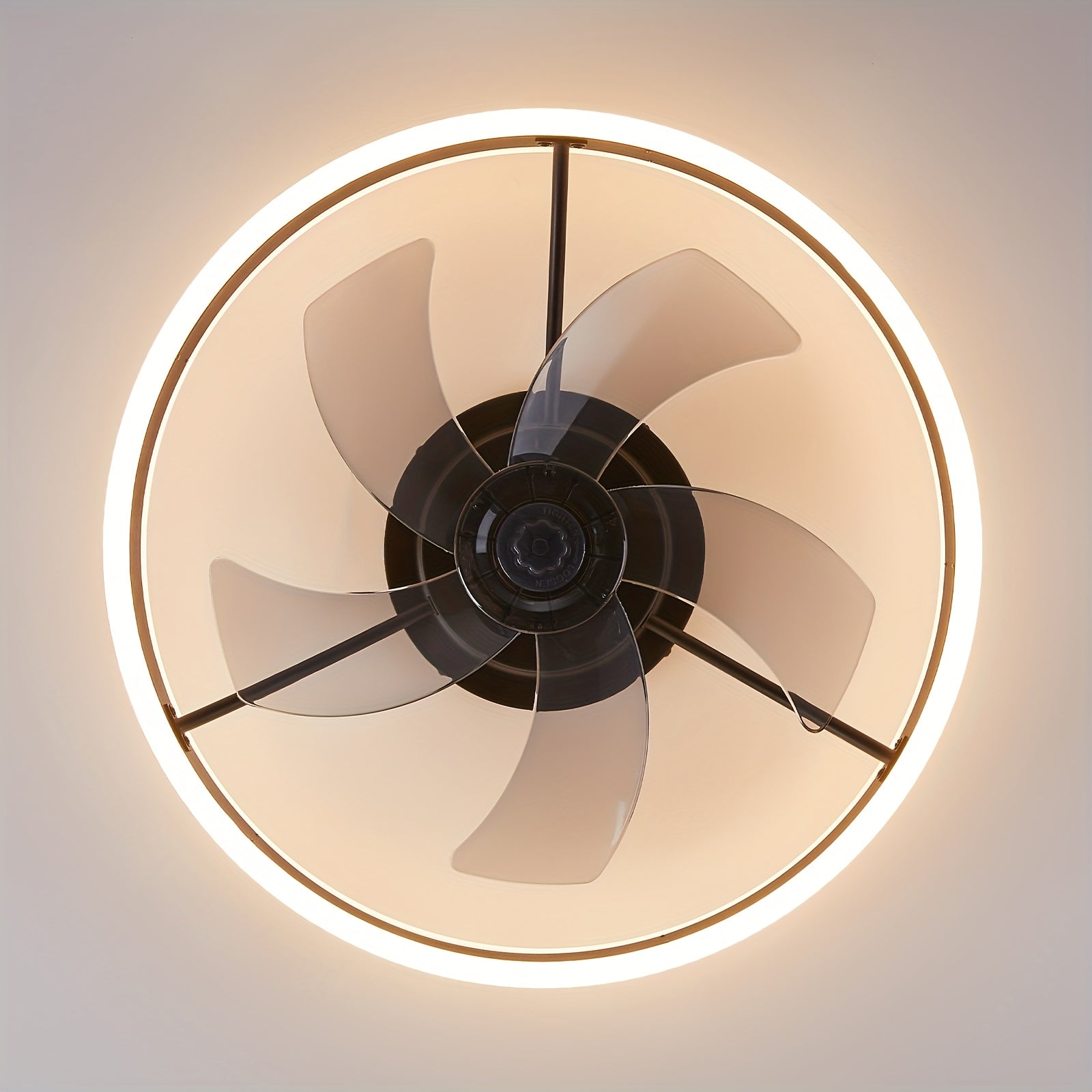 19.7 Inch Low Profile Flush Mount Ceiling Fan with Light & Remote, Bladeless Smart LED Ceiling Fan Light, Modern Black Bedroom Ceiling Fan