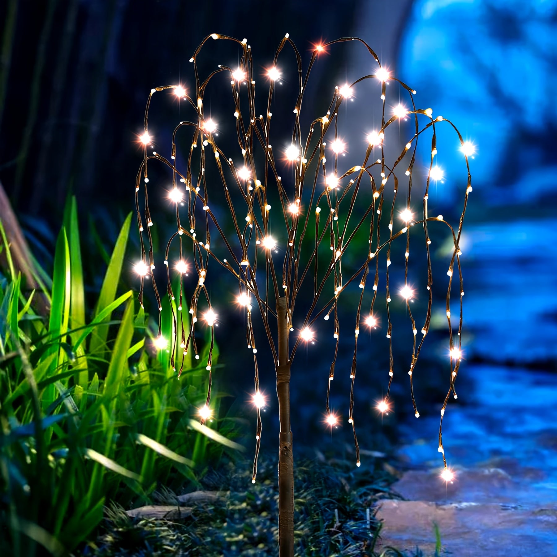 4.6-Foot 200 LED Solar Lighting Willow Tree, Illuminated Weeping Willow Tree Garden Pathway Light, 2 Lighting Modes, Home Courtyard Patio Party Wedding Christmas Holiday Decoration