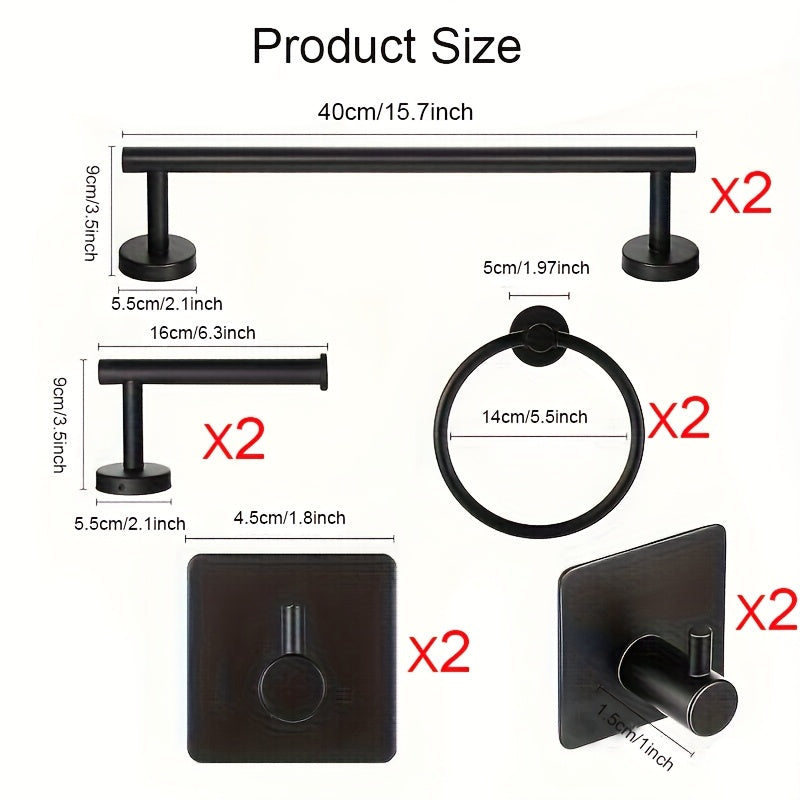 10-Piece Matte Bathroom Hardware Set - SUS304 Bathroom Hook Set, 16" Hand Towel Bar, Tissue Holder, Angled Hooks, 2 Robe Hooks, Wall Mount Accessories
