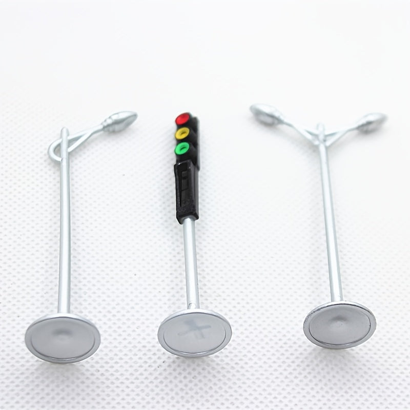 3pcs Miniature Traffic Light & Street Lamp Model Set, Dollhouse Simulation Street Scene Ornament, Signal Light for Sand Table & Architectural Scene Accessories