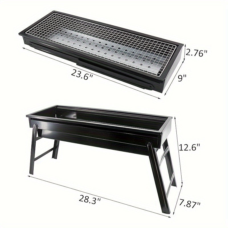 Heavy-Duty Portable Stainless Steel Charcoal Grill with Foldable Legs - Compact BBQ Grill for Camping, Picnic, Backyard | Ideal Choice for Adults, Quick-Ignition Campfire Grill with Carry Case, Polished Surface, Outdoor Cooking Grill