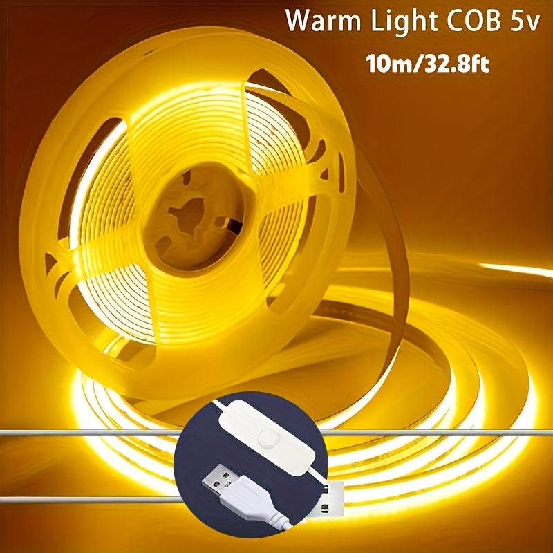 LED灯带带开关 - 5V USB供电高亮柔光，适用于梳妆台镜子、电视背光、DIY装饰、家居氛围及派对活动