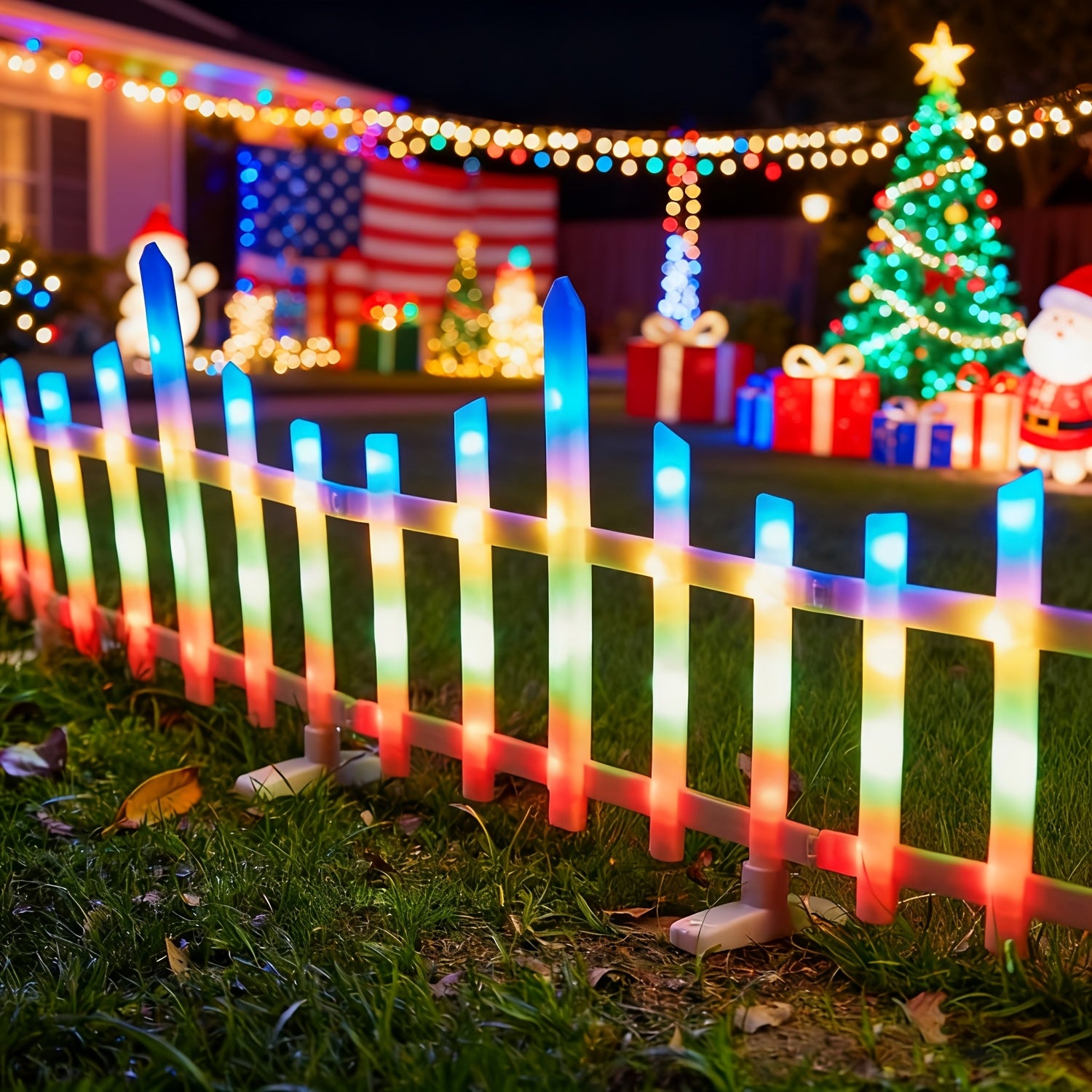 Solar Outdoor Light, 5/8/10-Piece Options, Spring Garden Decorative Fence String Light, 20 Flashing Modes, Ultra-Long Battery Life 3600mAh Lithium Battery, Suitable for Lawn, Path, Christmas Atmosphere and Birthday Scenes