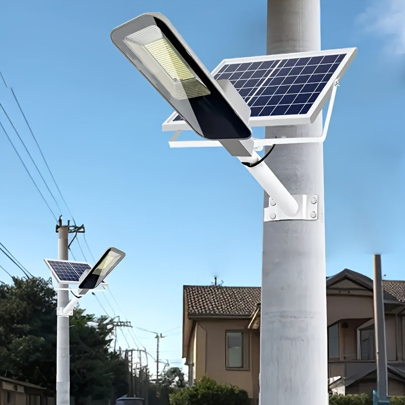 2 Pack 370LED High Power Outdoor Solar Street Light, 6500K IP65 Waterproof Street Light, Perfect for Garage, Garden, Patio Security Lighting