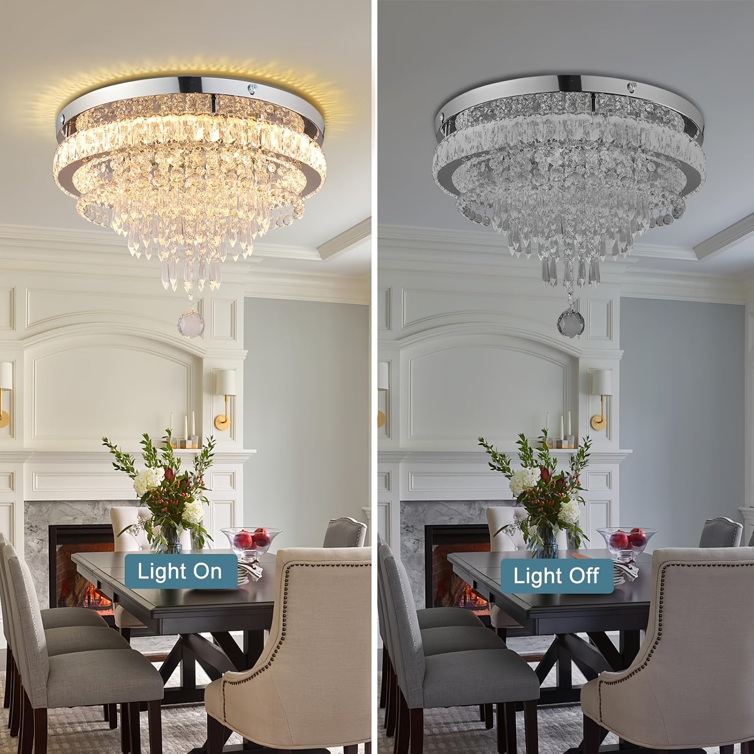 19.7-Inch Modern Crystal Ceiling Light LED Pendant Light, Warm White Light, Recessed Lighting Fixture for Bedroom, Living Room and Dining Room