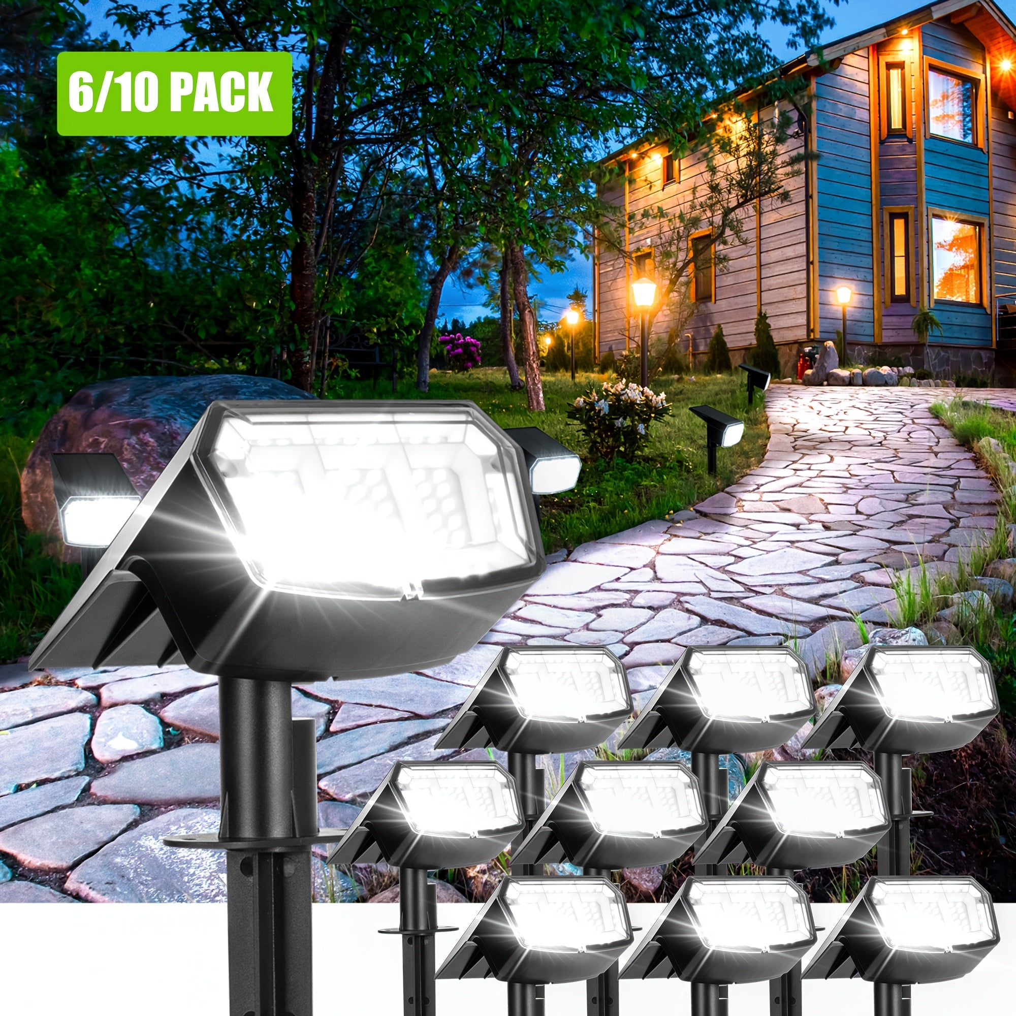 6/10-Piece Solar Outdoor Light Gardening Waterproof IP65 Outdoor Solar Light, 63 LED 3 Lighting Modes Outdoor Decorative Spotlight Courtyard Decoration Suitable for Outdoor, Courtyard, Outdoor House, Garage, Path, Camping