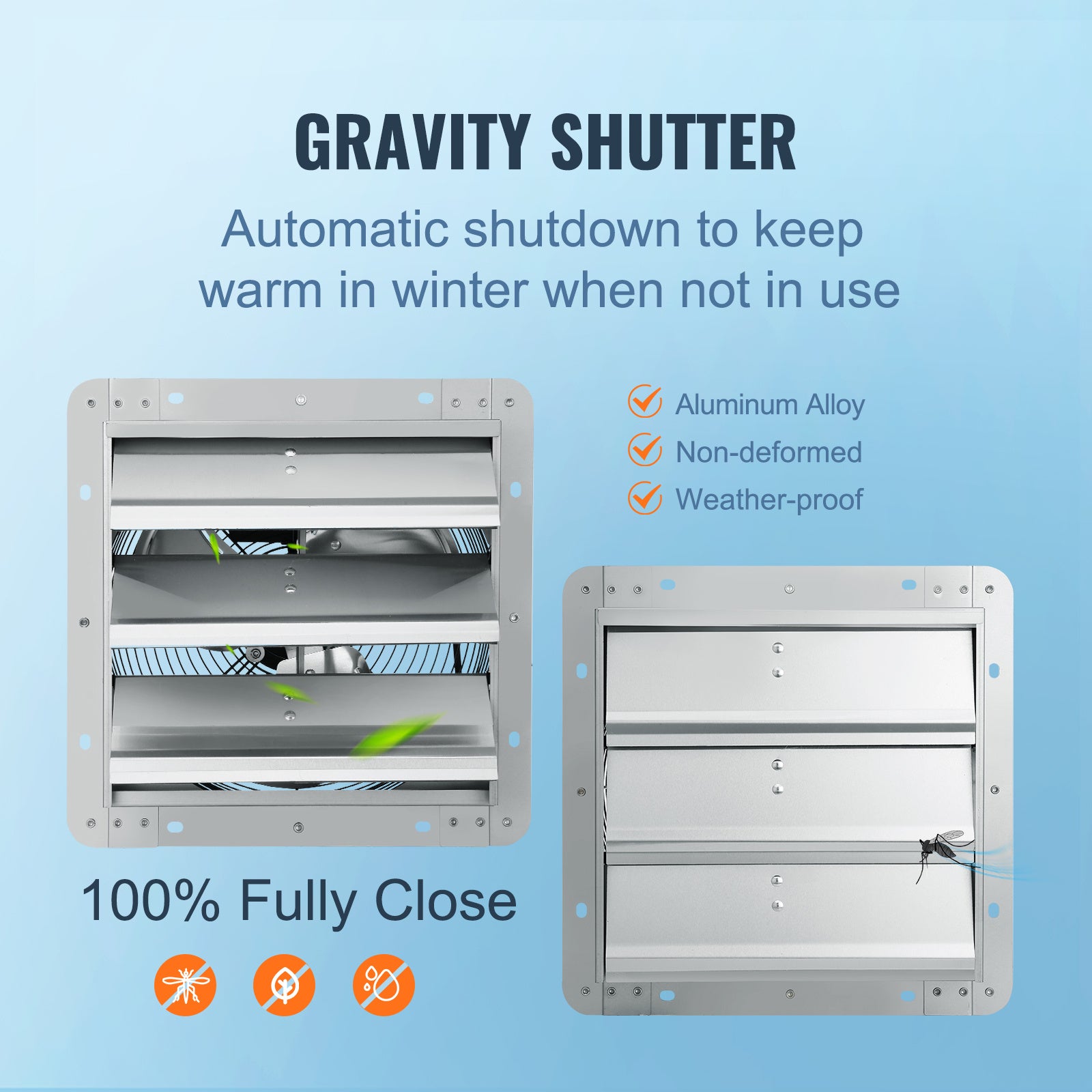 VEVOR 10''/16''/24'' Fan Shutter Exhaust Fan, Aluminum Wall Mount Attic Fan with AC Motor, Ventilation & Cooling for Greenhouse Garage Shed Store