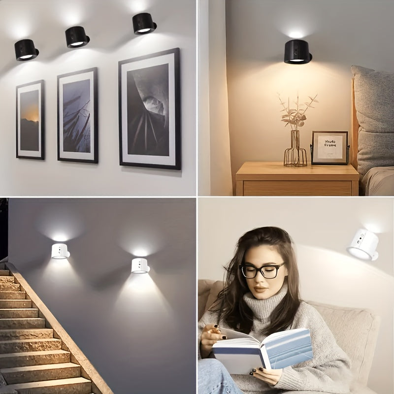 GVTCC Indoor Wall Light Double-Sided LED Wall Light 360° Rotation 3 Color Modes Touch and Remote Control USB Charging Rechargeable Lithium-Ion Battery Modern Living Room Bedroom Modern Lighting
