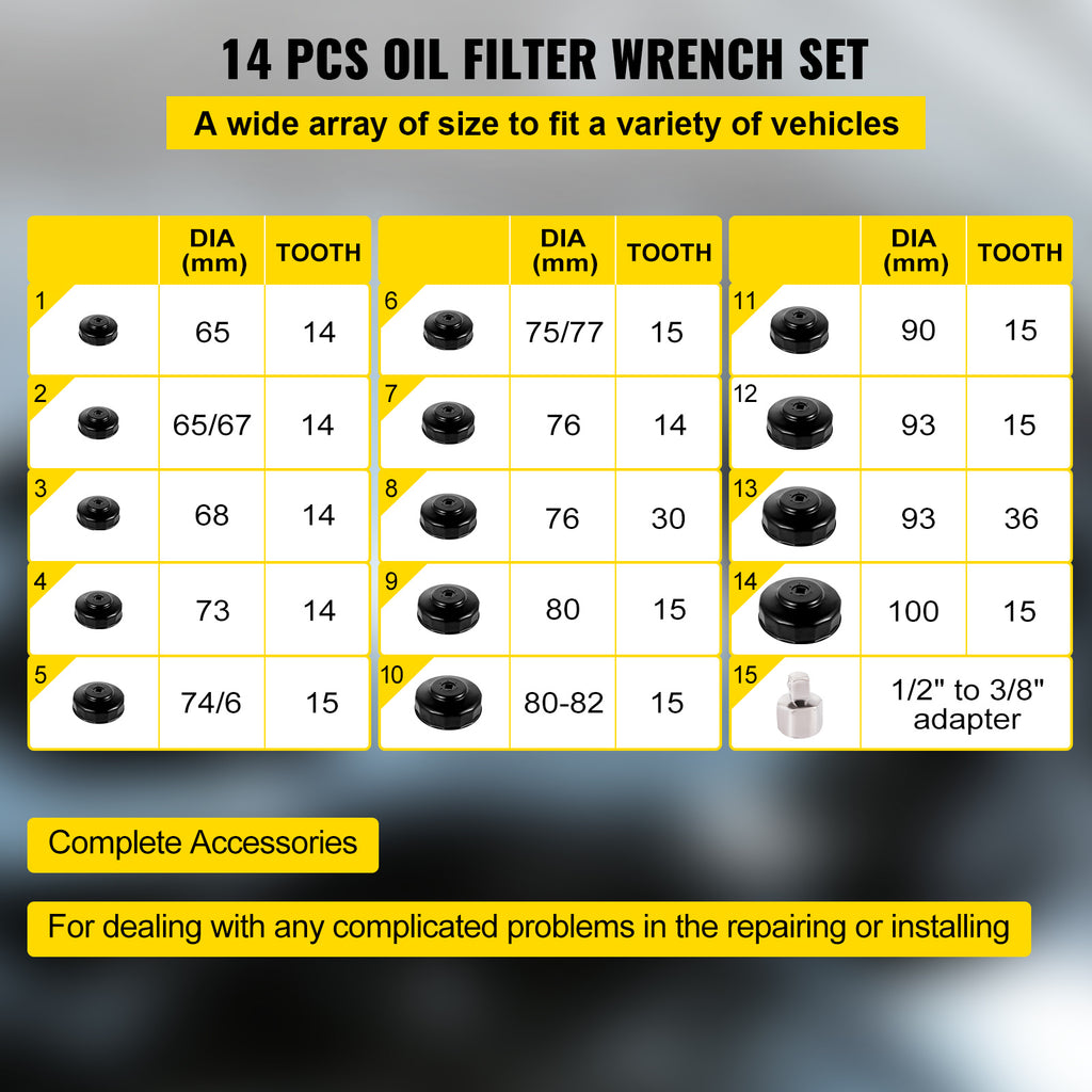 VEVOR Oil Filter Socket Set 14-Piece / 30-Piece Oil Filter Cap Wrench Set