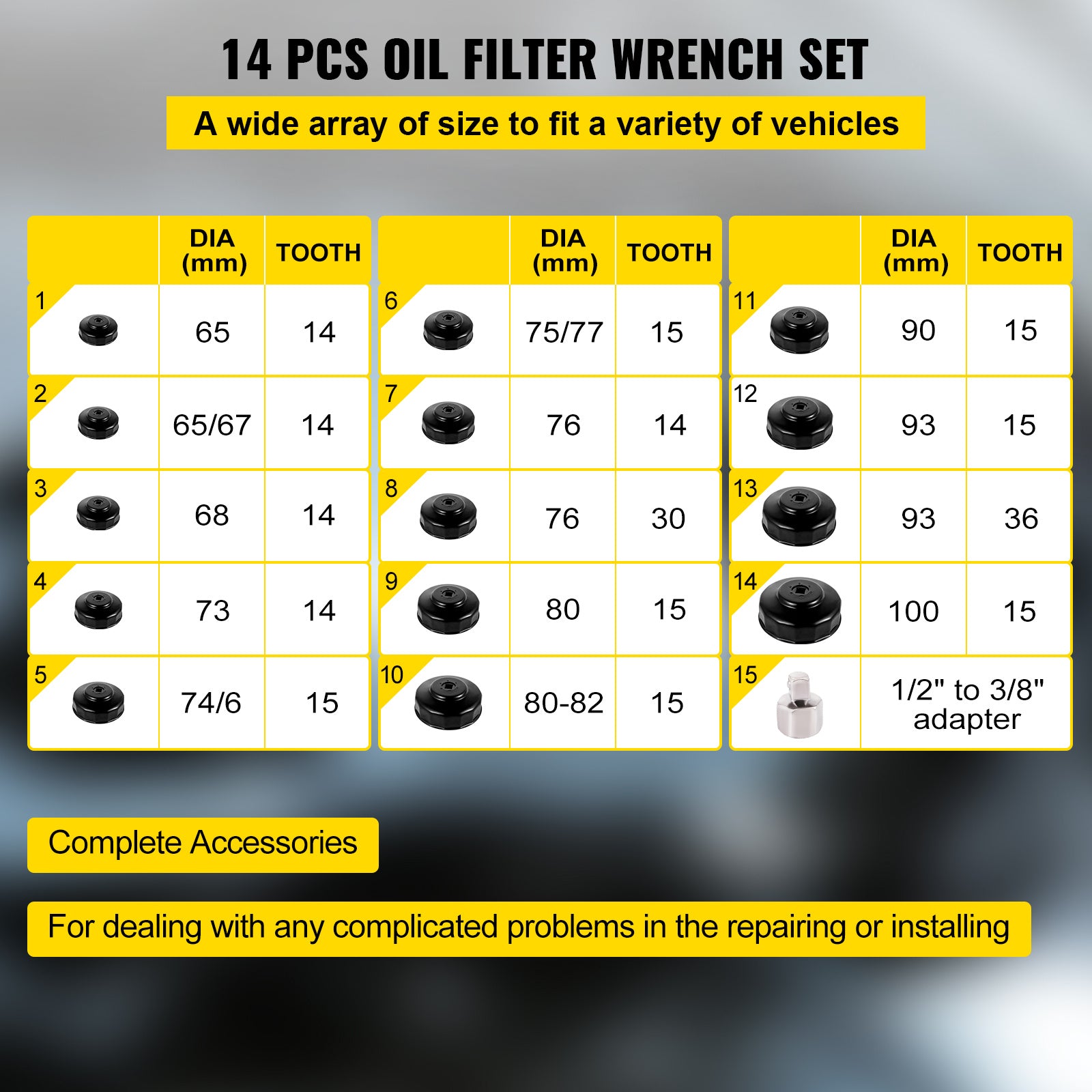 VEVOR Oil Filter Socket Set 14-Piece / 30-Piece Oil Filter Cap Wrench Set
