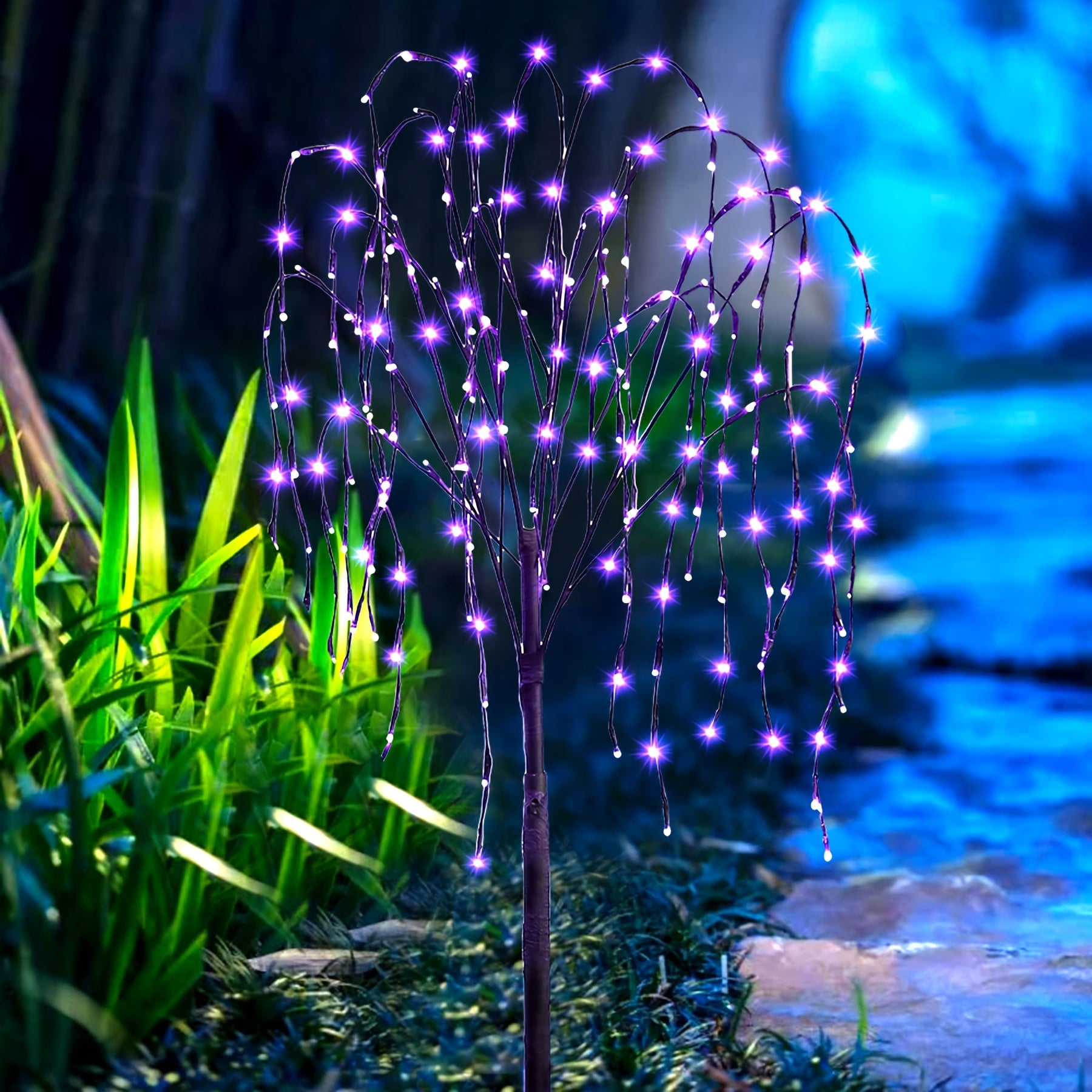 4.6-Foot 200 LED Solar Lighting Willow Tree, Illuminated Weeping Willow Tree Garden Pathway Light, 2 Lighting Modes, Home Courtyard Patio Party Wedding Christmas Holiday Decoration
